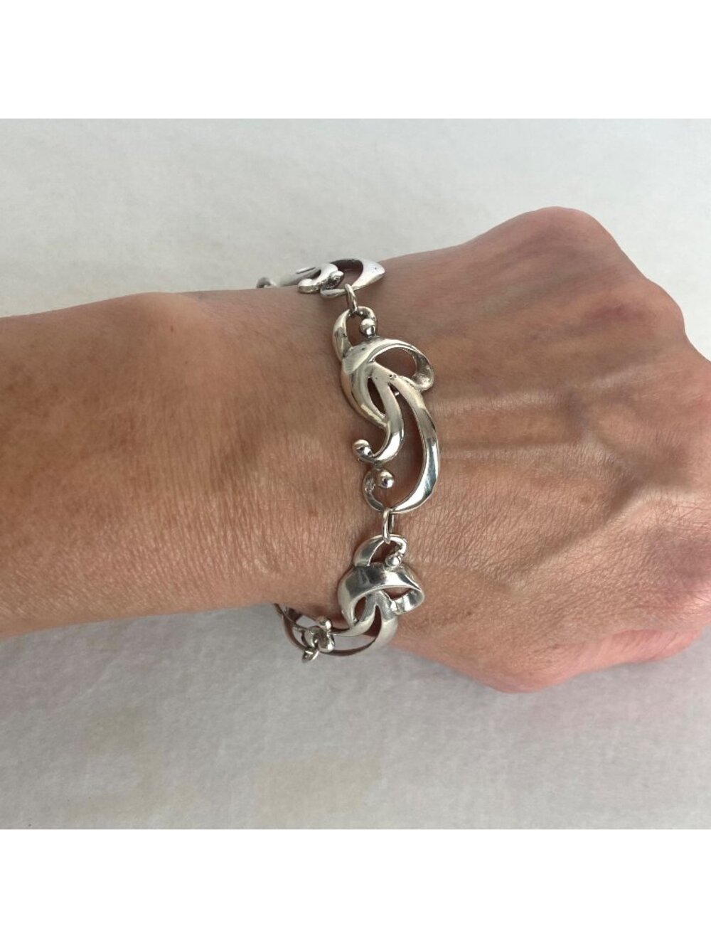 VTG Sterling Silver 925 Modernist Style Swirl Floral Link Bracelet 7.5"